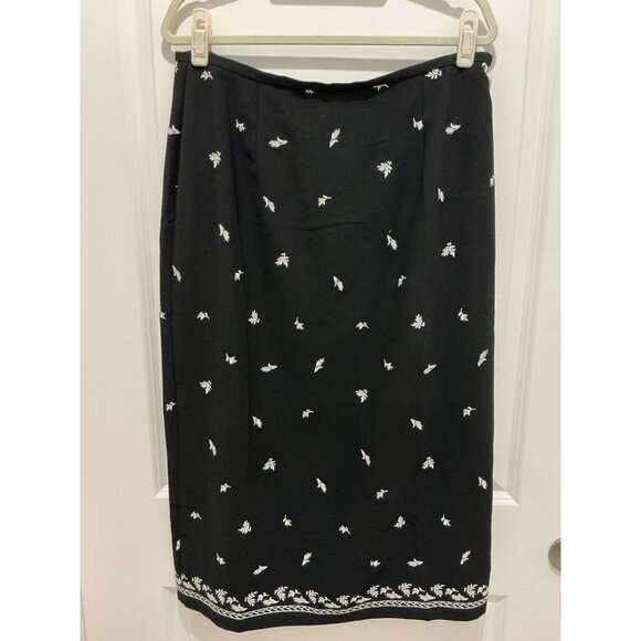 Coldwater Creek Maxi Skirt Size Petite Large Black White Embroidery Back Slit - Picture 1 of 10